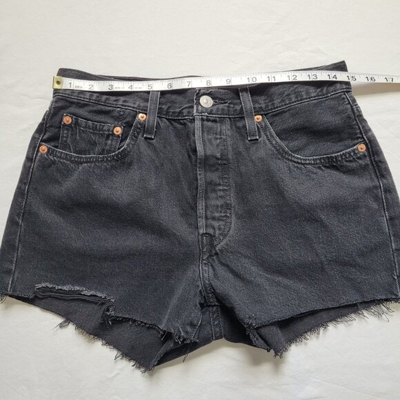 Levi's 501 Original Cutoff Shorts Black High Rise Size 28 Button Fly Festival - Picture 6 of 12